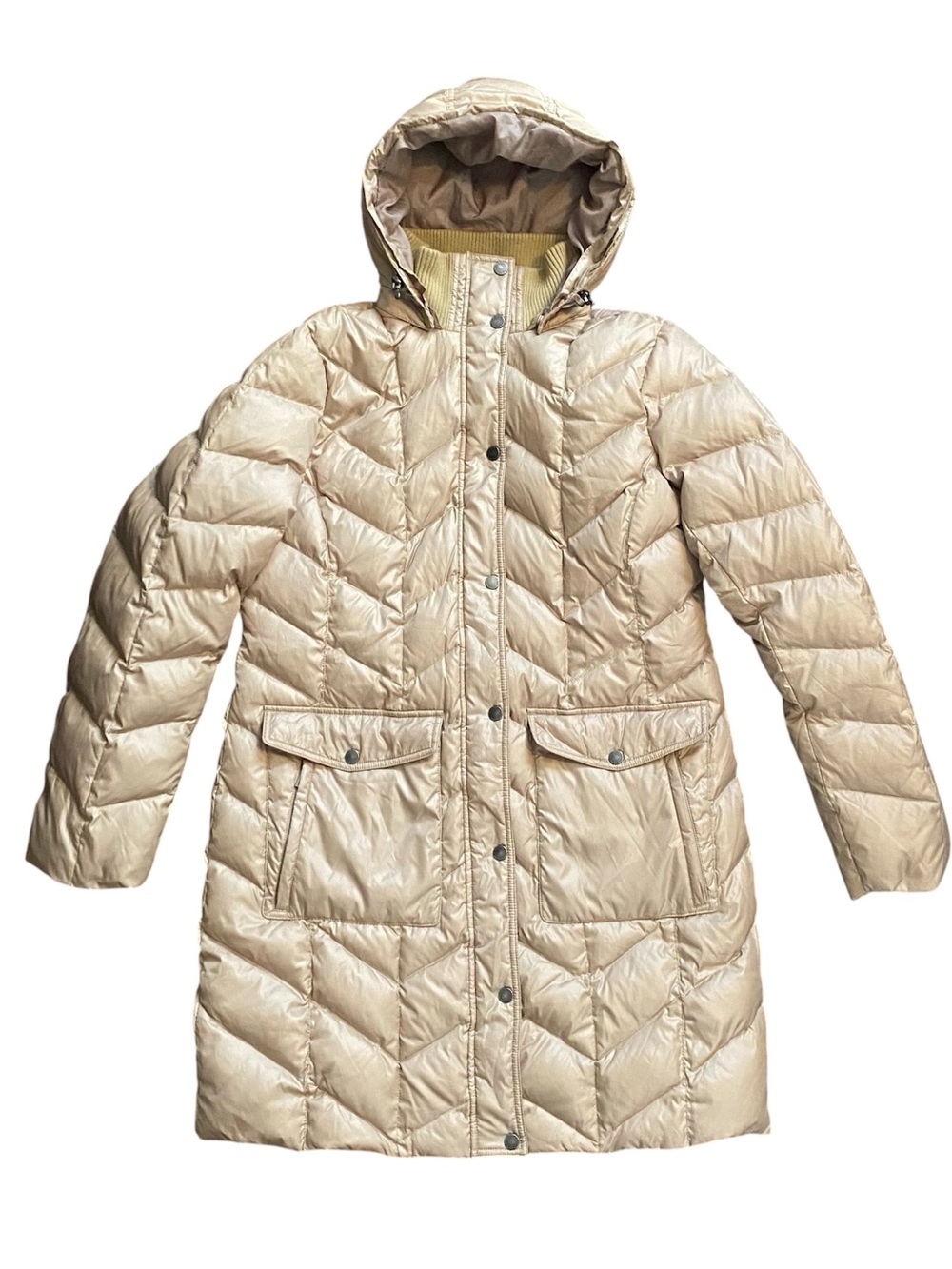 Lands’ End Down Puffer Coat with Removable Hood Women’s Medium Cream Ivory